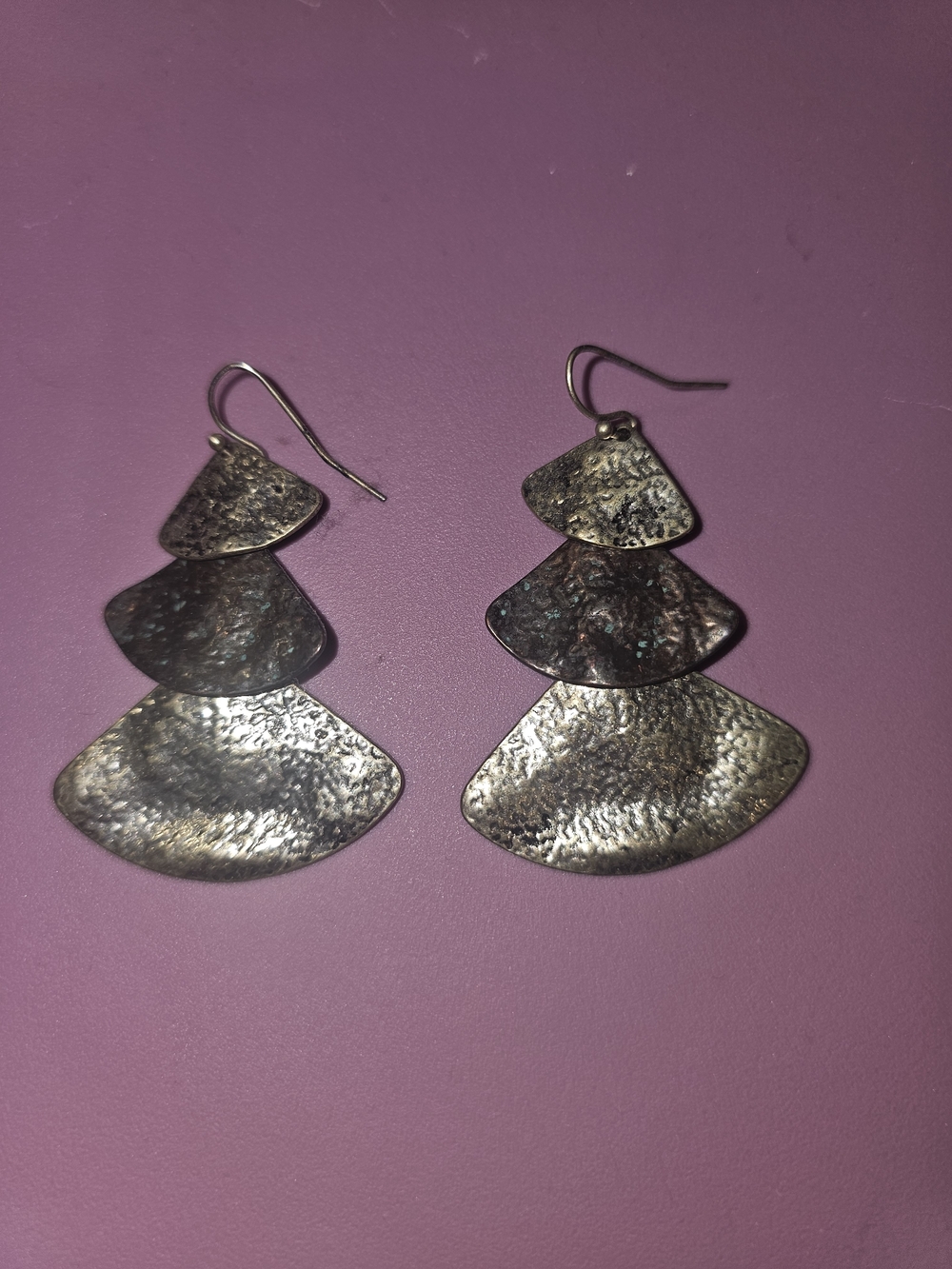Hammered Tiered Drop Earrings in Silver